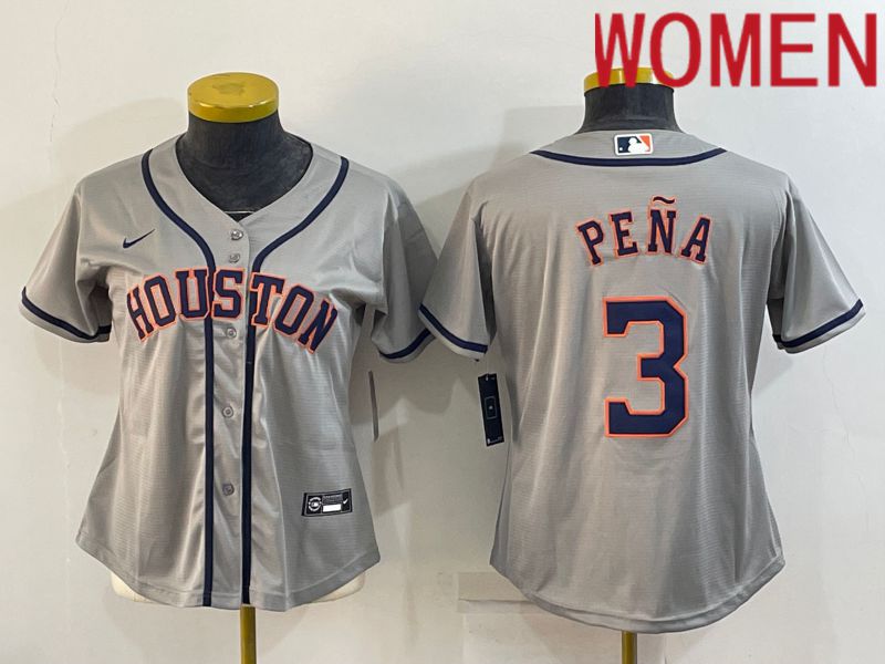 Women Houston Astros #3 Pena Grey Game Nike 2022 MLB Jersey